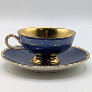 Vtg J Seltmann Vohenstraub Demitasse Coffee Cup Saucer Bavaria Blue Gold Plate